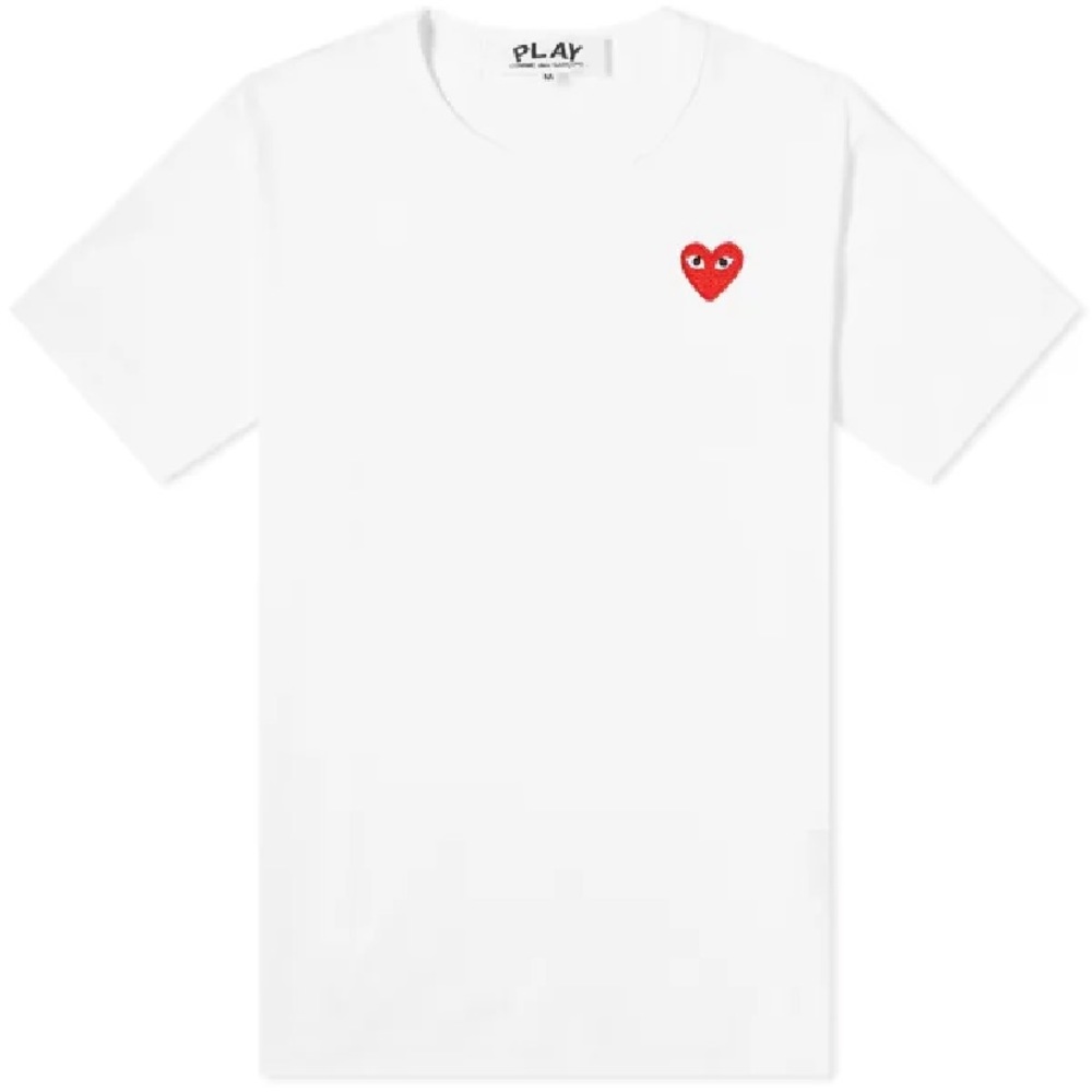 Comme Des Garcons PLAY Classic Red Heart Short Sleeve T-shirt White Size Medium